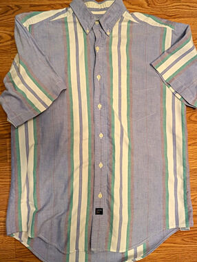 Vintage The Arrow Company Men's XL Blue Striped Cotton Short Sleeve Button Down